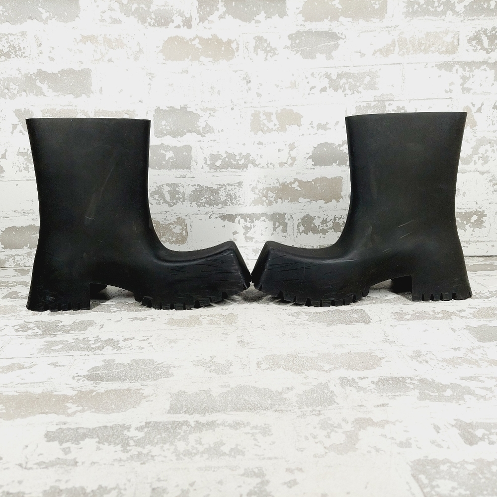 New Balenciaga Trooper Black Rubber Square Toe Rain Boots F741 - Picture 7 of 14